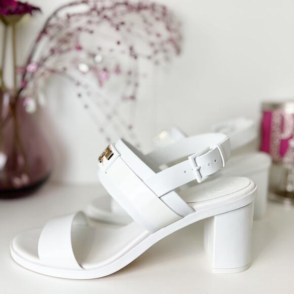 Tory Burch Gigi Two Band White Leather Block Heel Slingback Sandals Size 8.5 NWB - Picture 15 of 16